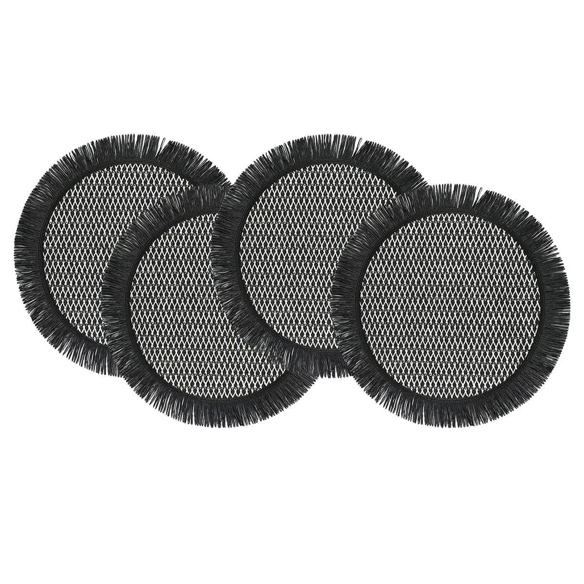 Lot de 4 napperons ronds tissés style bohème - Noir