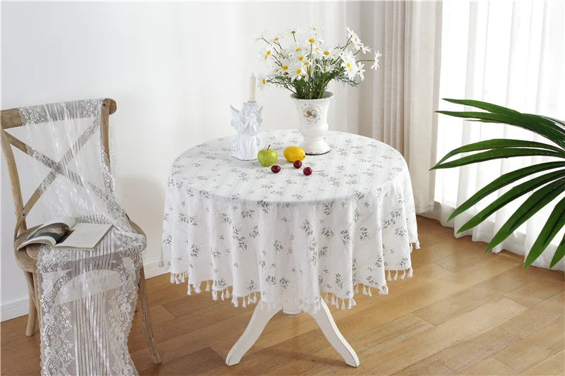 Nappe ronde en coton avec pompon