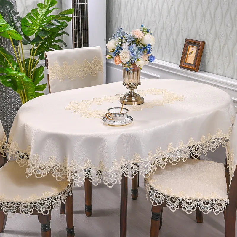 Nappe de table ovale à dentelle - Beige