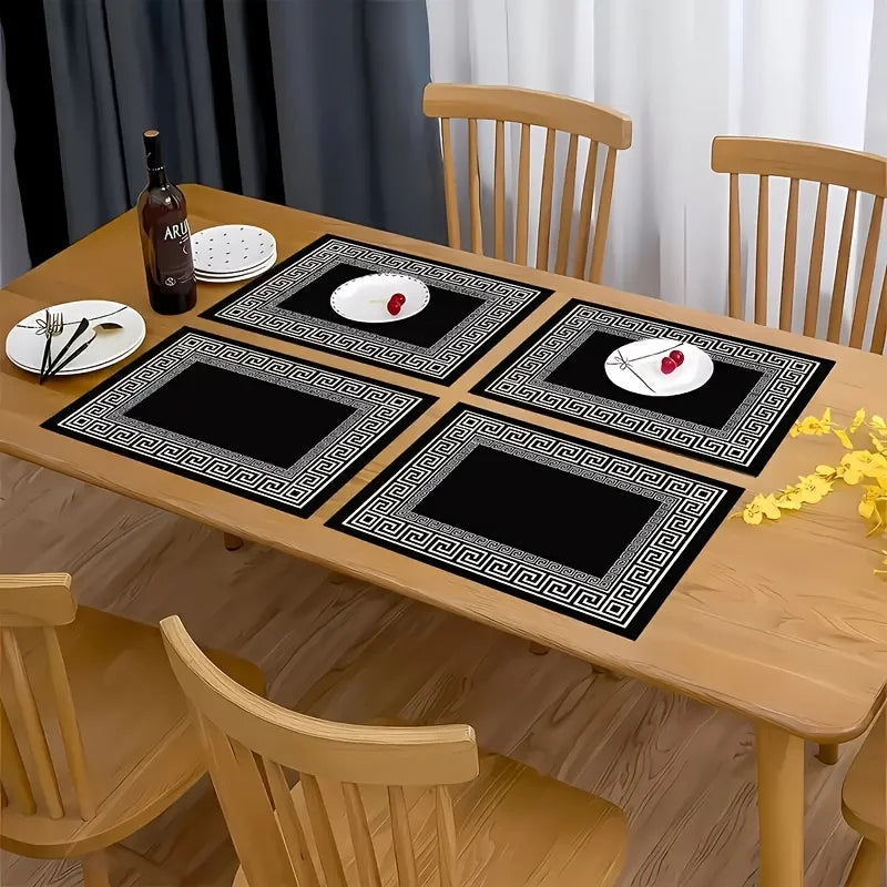 Lot de 4 napperons à motif grec - Noir