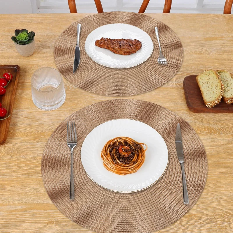 Lot de 6 napperons ronds tissés à volants - Beige