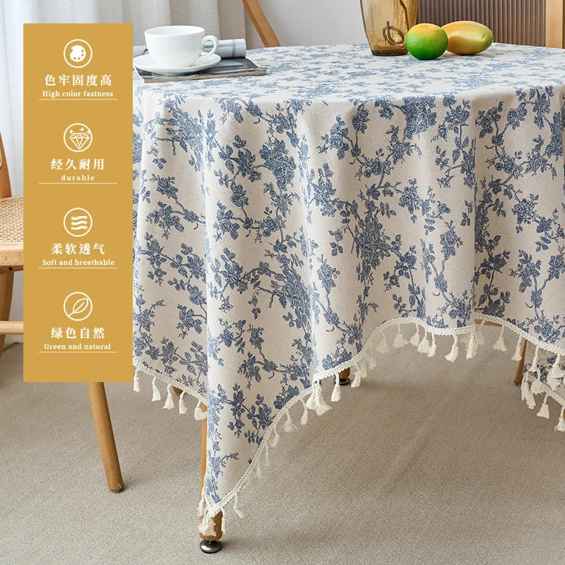 Nappe en coton – imprimé floral bleu