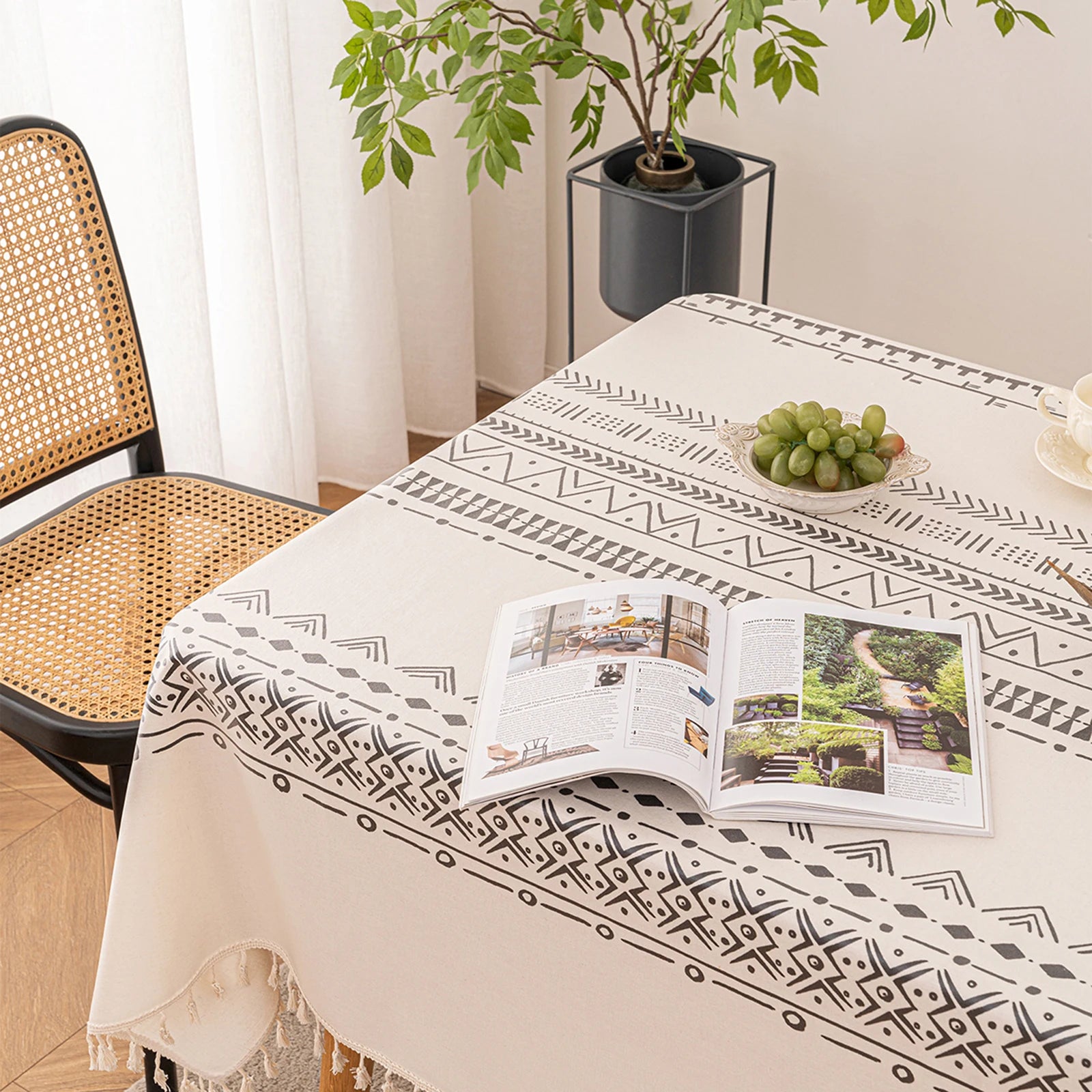 Nappe en coton bohème – bordure à pampilles