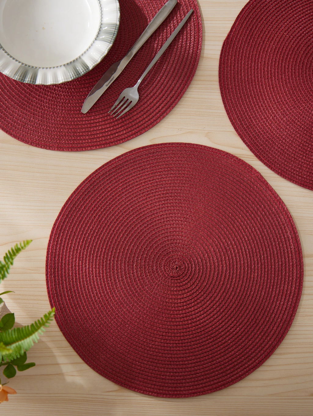 Lot de 4 napperons ronds tissés - Rouge