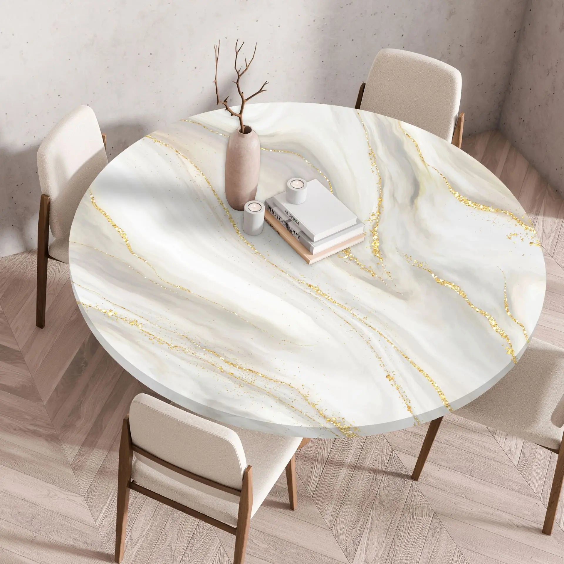 Nappe de table ronde imperméable effet marbre