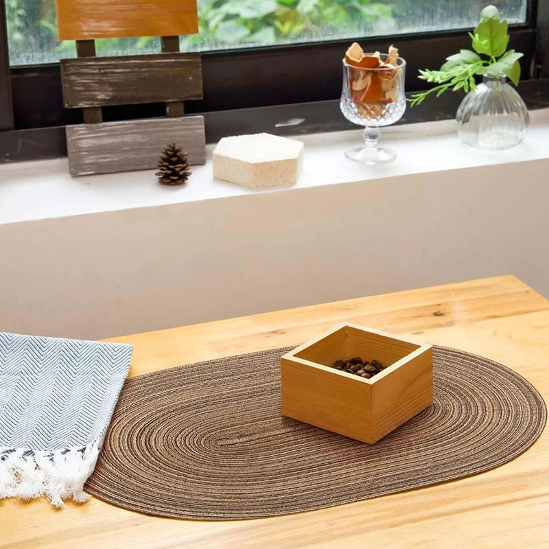 Lot de 4 napperons ovales tissés antidérapants - Marron