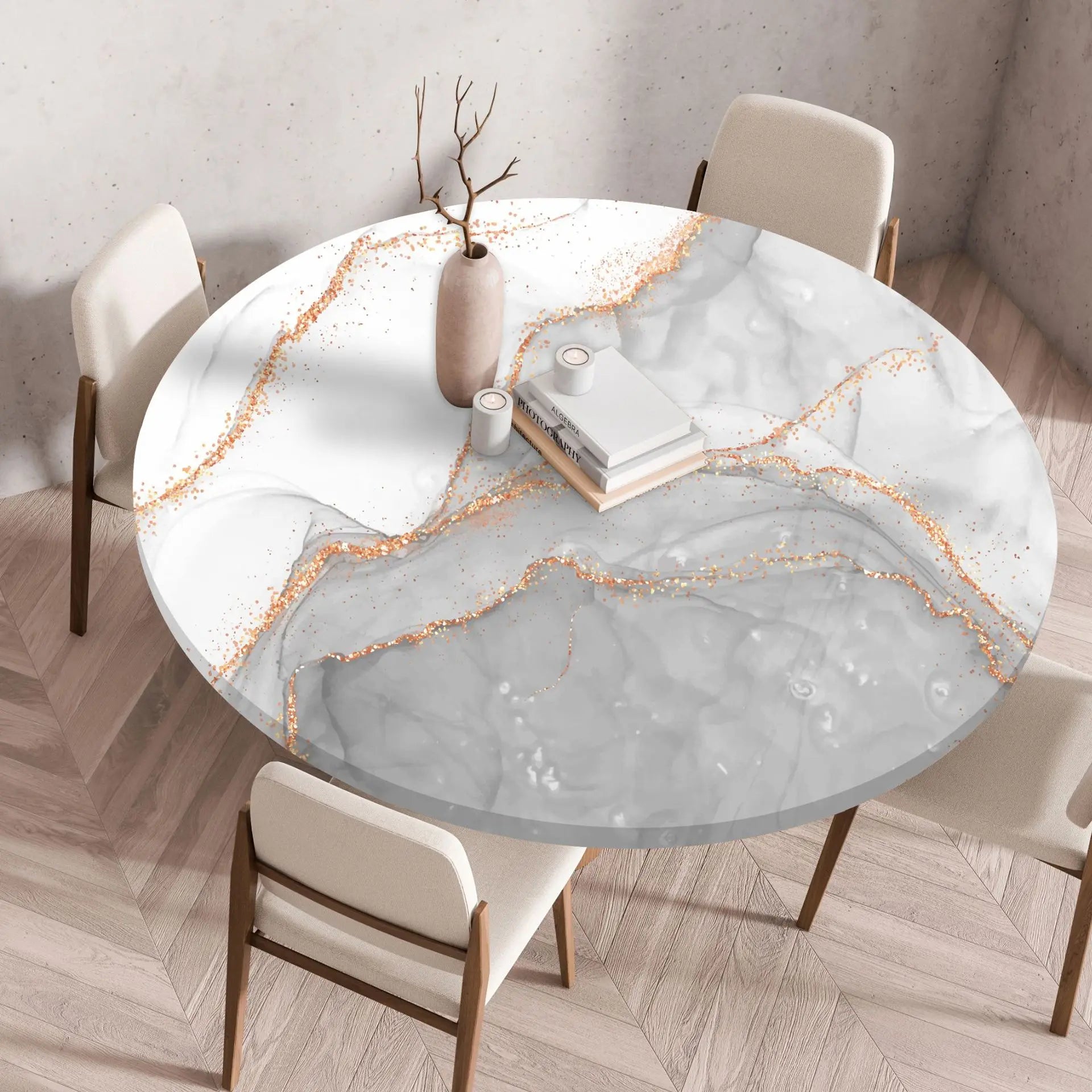 Nappe de table ronde imperméable effet marbre