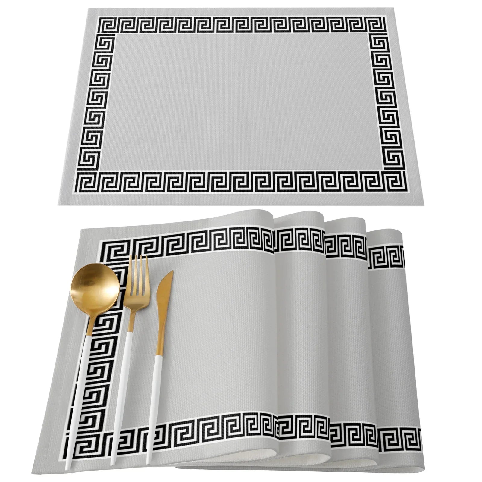 Lot de 4 napperons à motif grec - Blanc