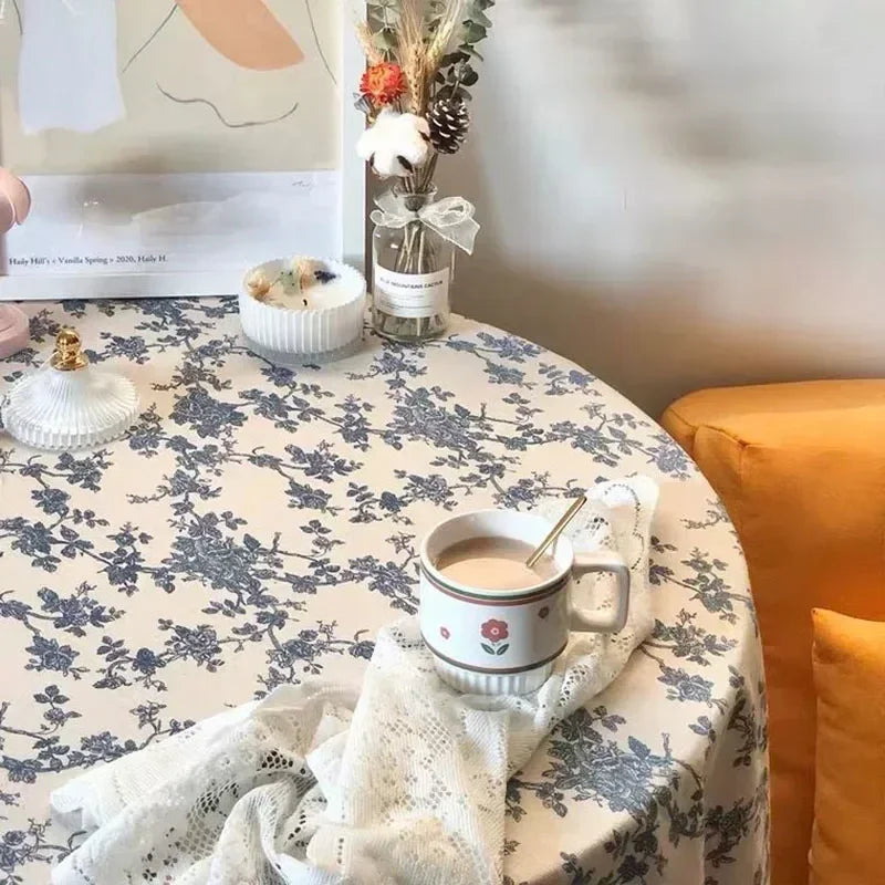 Nappe ronde en lin imprimé florale