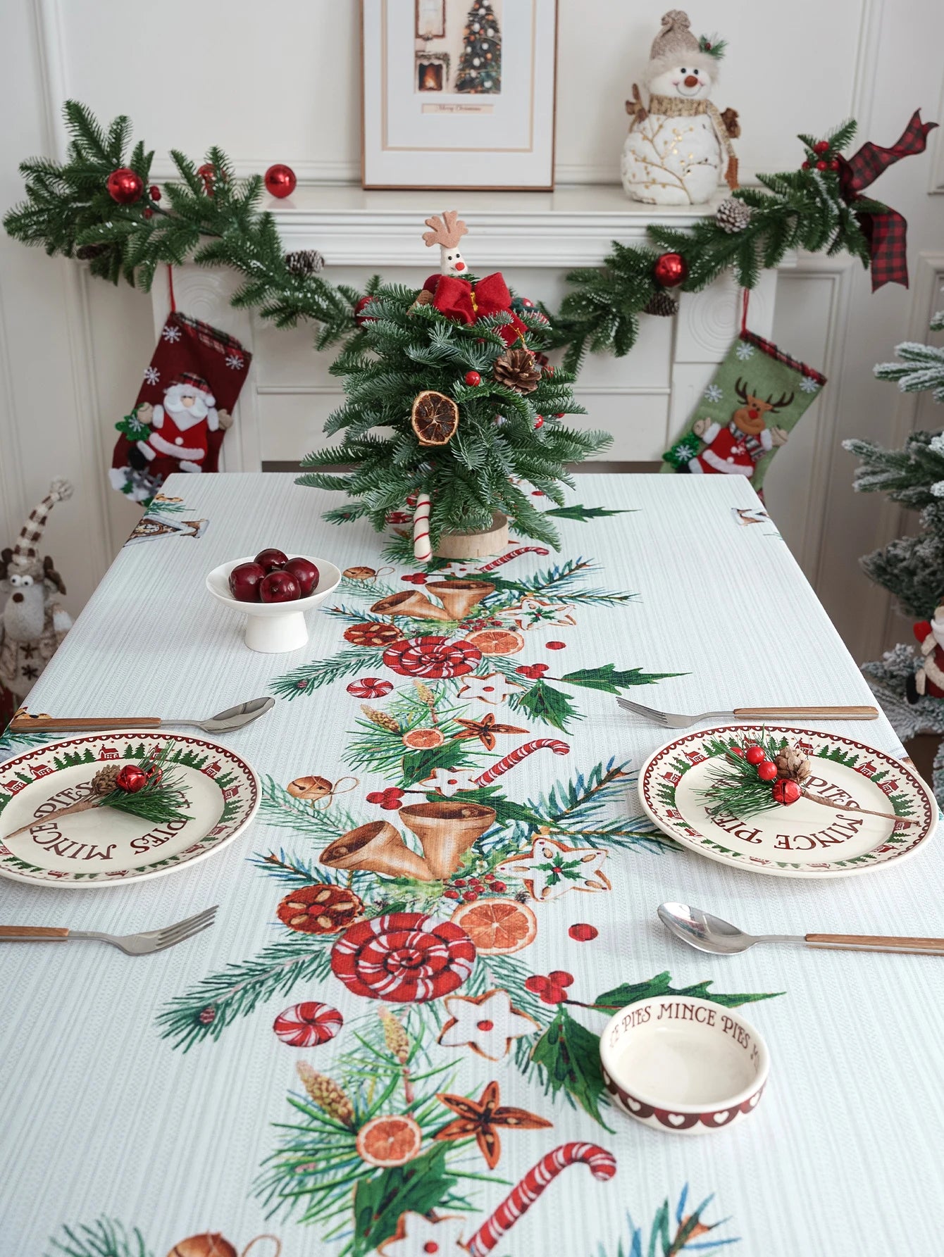Nappe de table de noël blanche imprimée cloche de noël