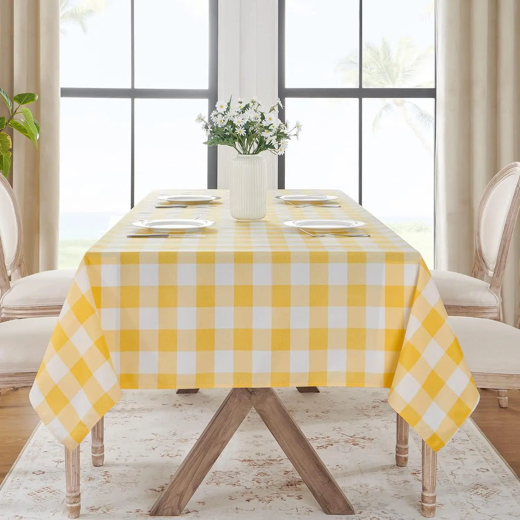 Nappe de table imperméable à carreaux jaune et blanc