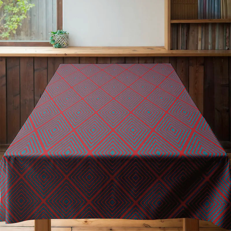 Nappe en coton à motifs géométriques rouge et bleu