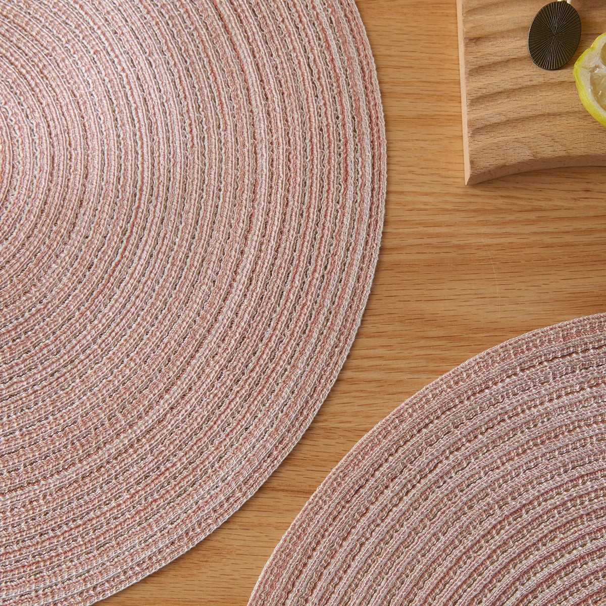 Lot de 4 napperons ronds tissés - Rose