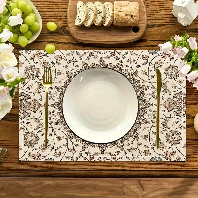 Lot de napperons anti-tache - motif floral doré