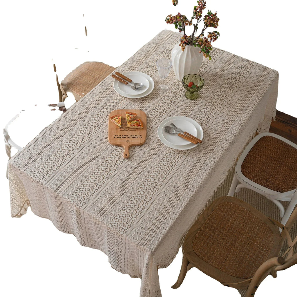 Nappe de table réctangle en crochet beige