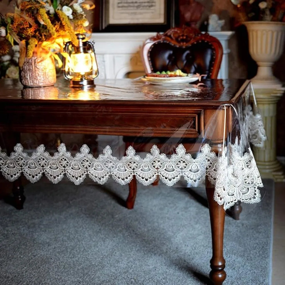 Nappe de table en PVC transparent avec dentelle