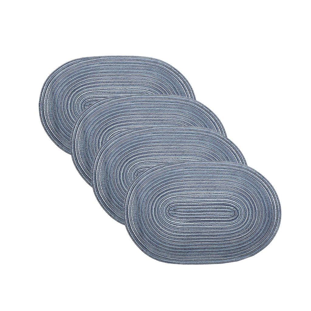 Lot de 4 napperons ovales tissés antidérapants - Bleu