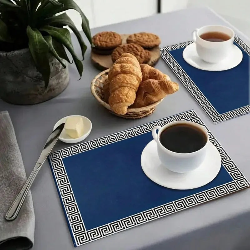 Lot de 4 napperons à motif grec - Bleu