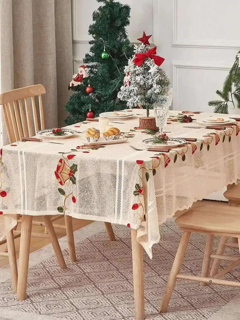 Nappe de table de Noël en dentelle beige