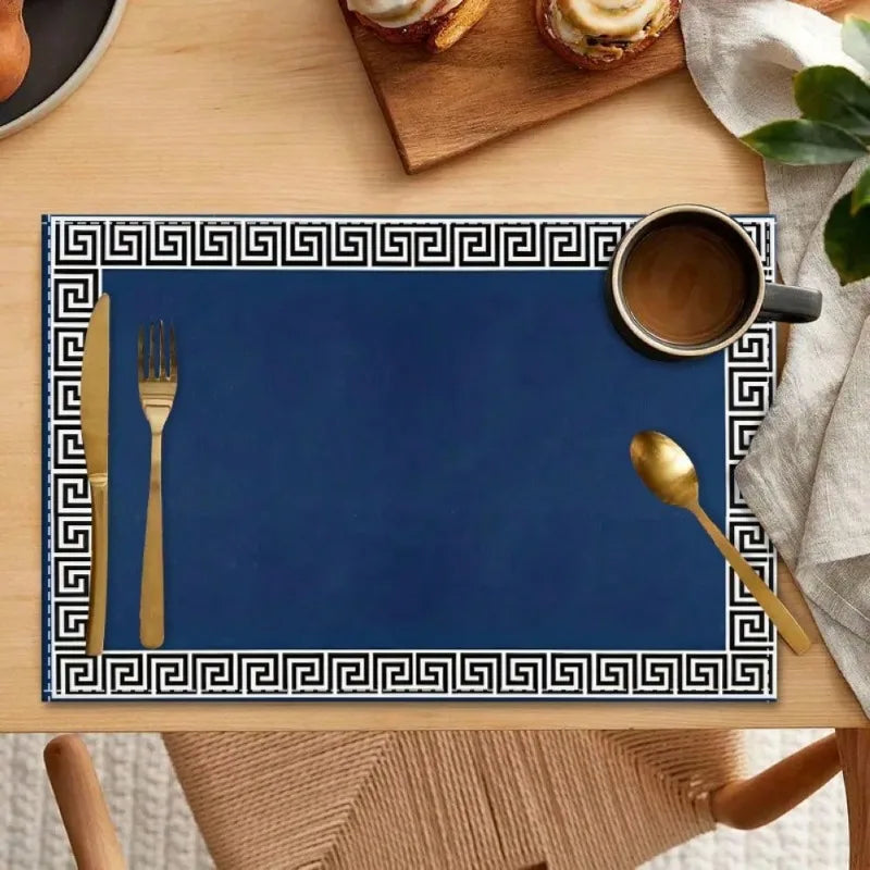 Lot de 4 napperons à motif grec - Bleu