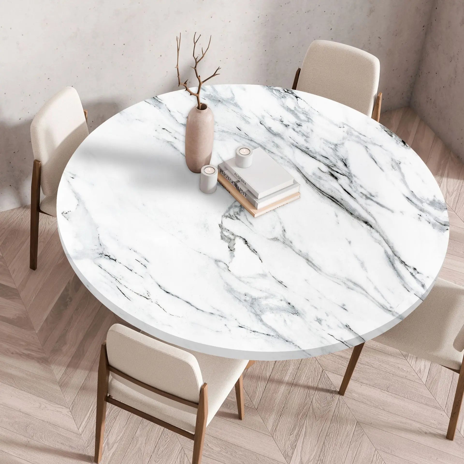 Nappe de table ronde imperméable effet marbre