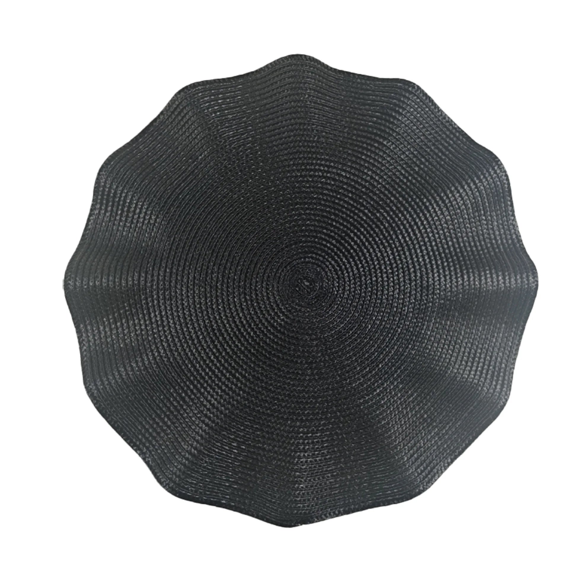 Lot de 6 napperons ronds tissés à volants - Noir