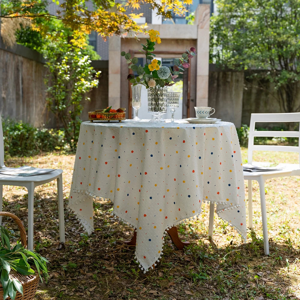 Nappe ronde en coton à pampilles - multicolores