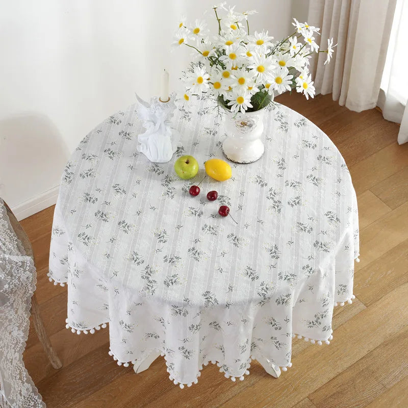 Nappe ronde en coton avec pompon