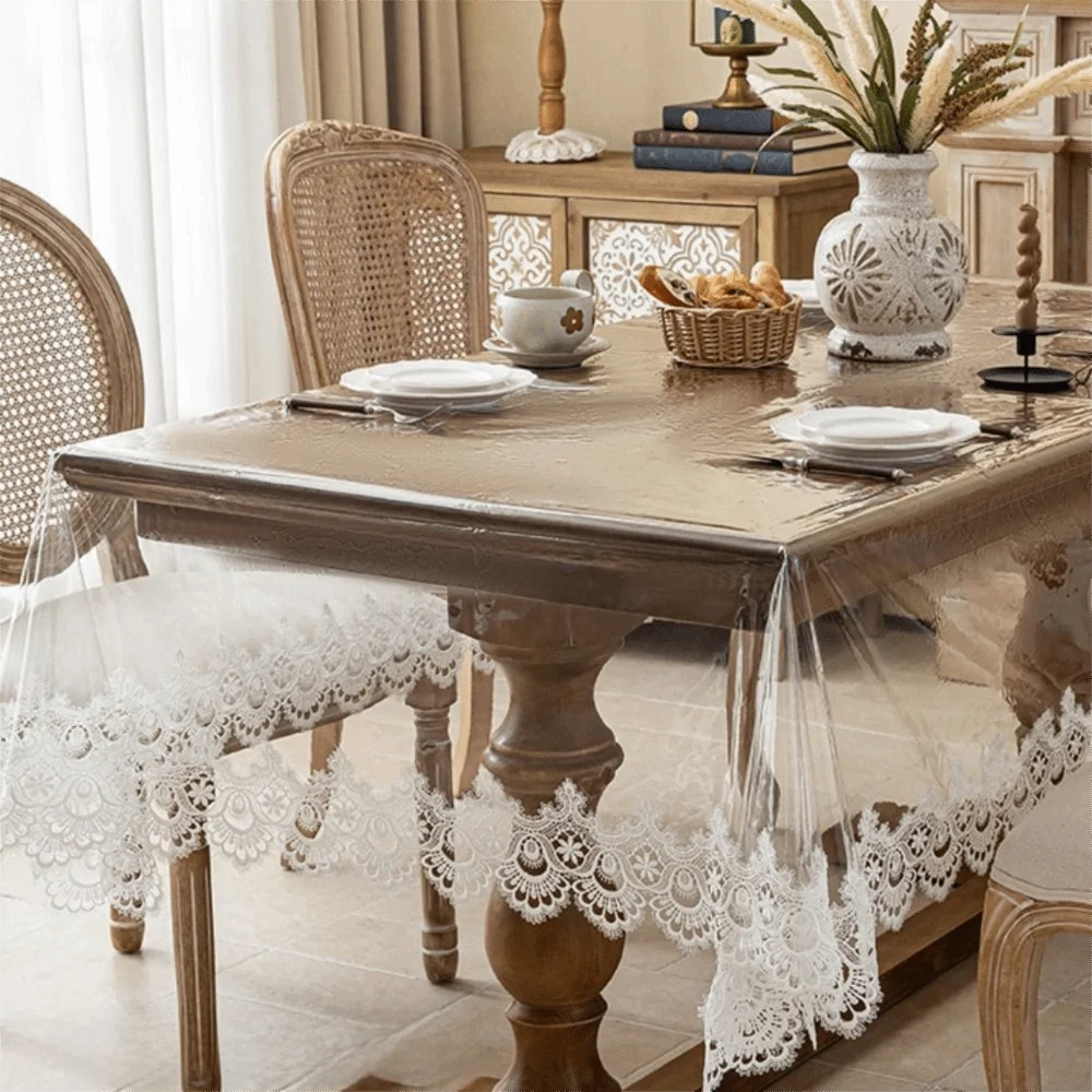 Nappe de table en PVC transparent avec dentelle