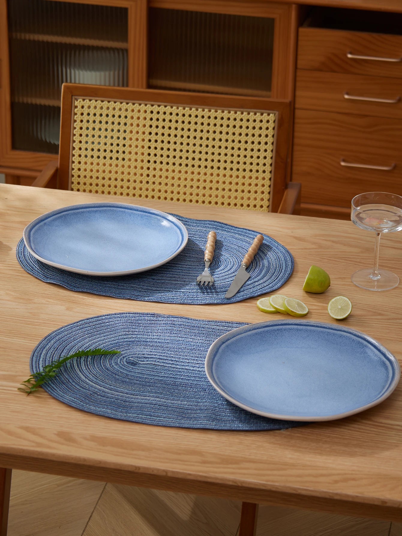 Lot de 4 napperons ovales tissés antidérapants - Bleu