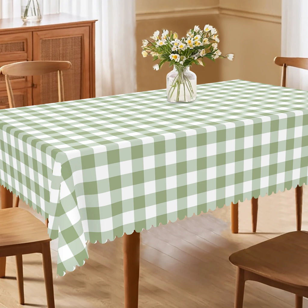 Nappe de table imperméable à carreaux vert sauge et blanc