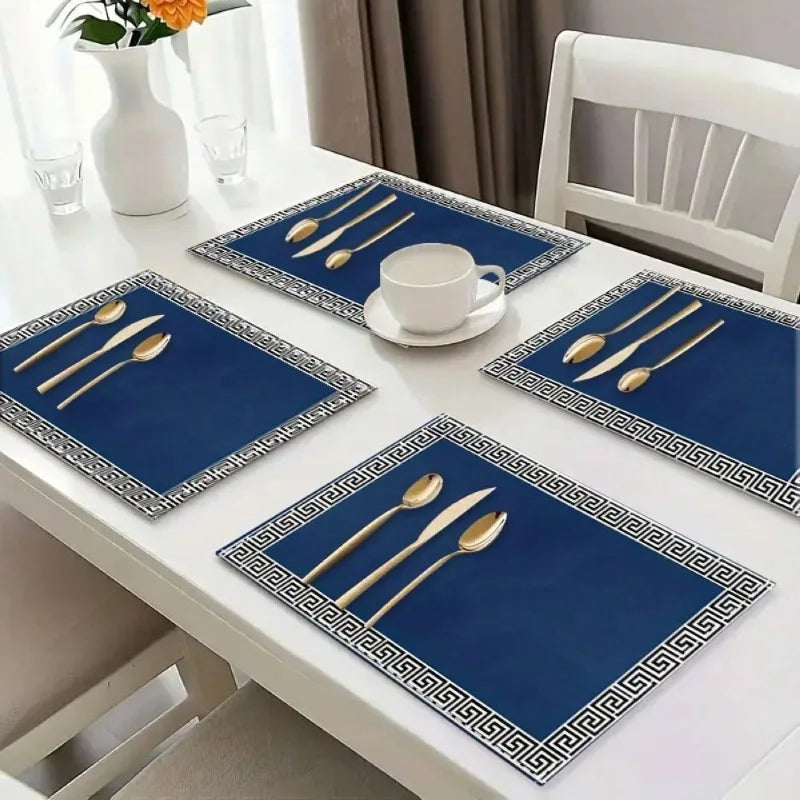 Lot de 4 napperons à motif grec - Bleu