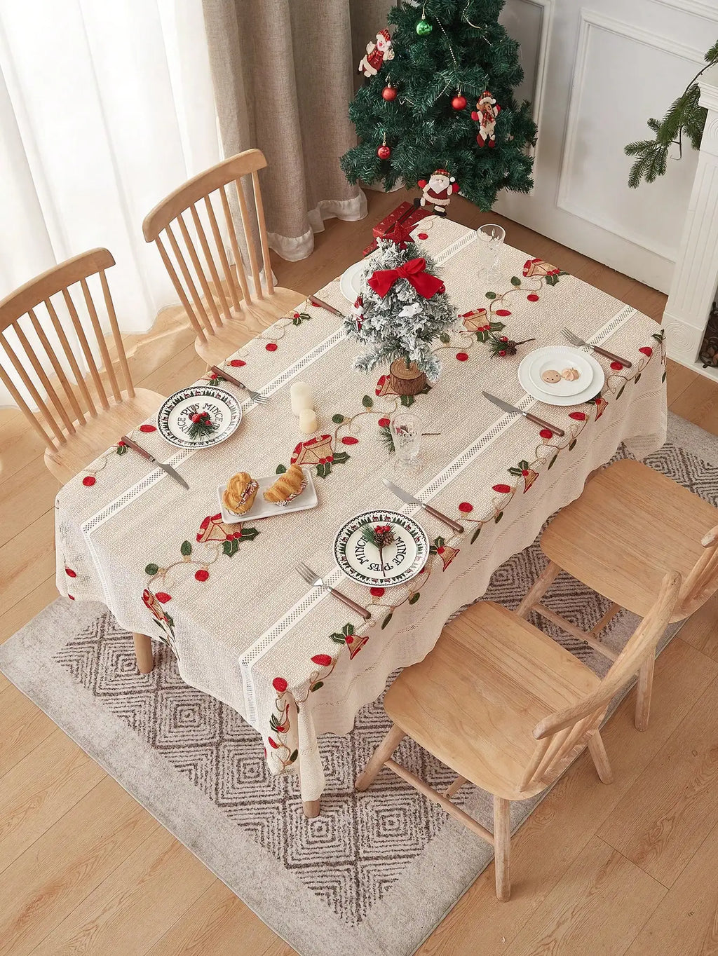 Nappe de table de Noël en dentelle beige