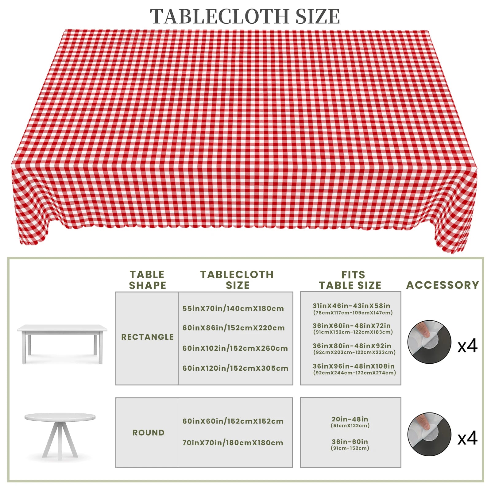 Nappe de table imperméable à carreaux rouge et blanc