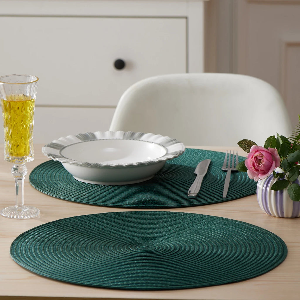 Lot de 4 napperons ronds tissés - Vert sapin