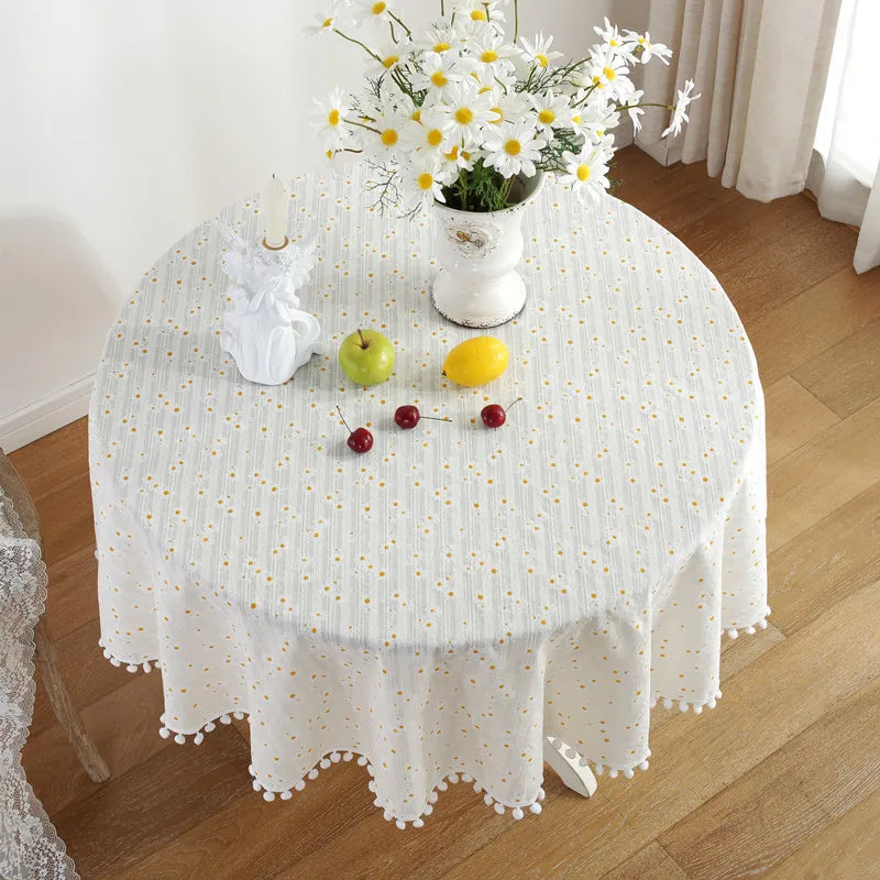 Nappe ronde en coton avec pompon