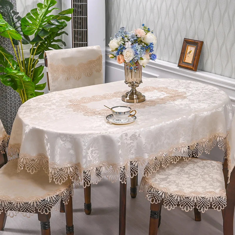 Nappe de table ovale à dentelle - Beige