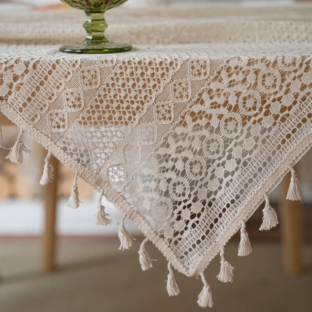 Nappe de table réctangle en crochet beige