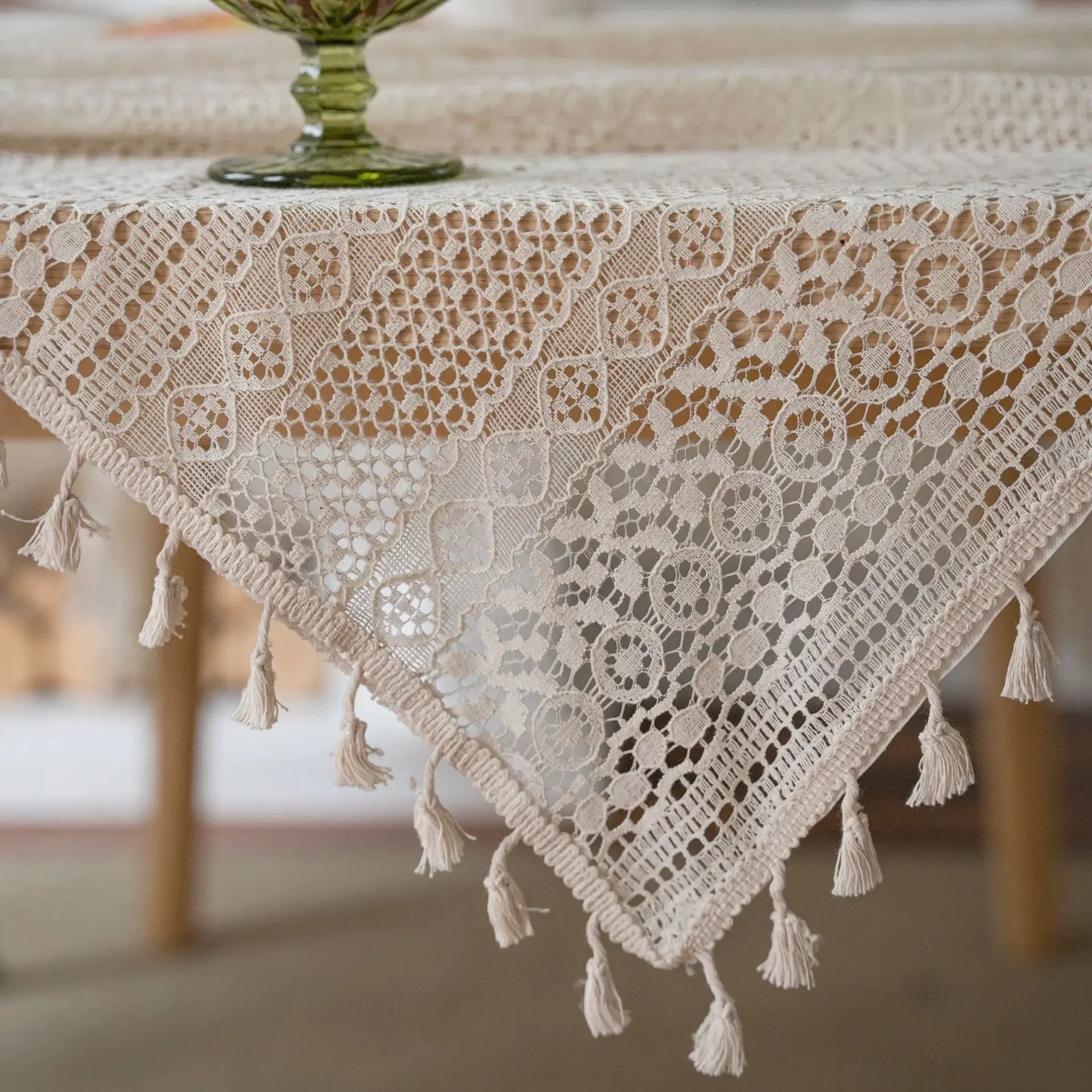 Nappe de table réctangle en crochet beige
