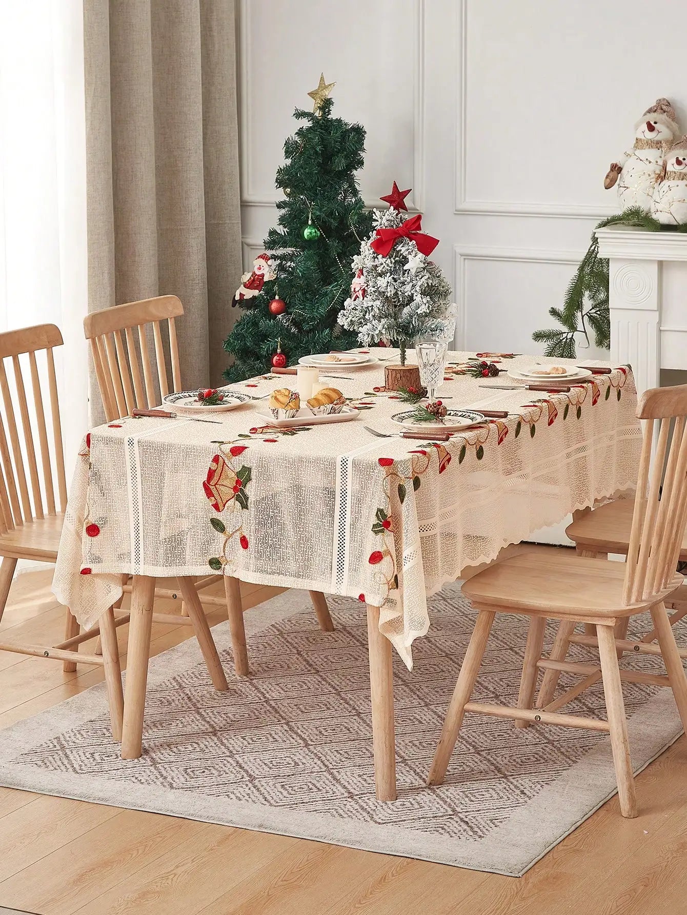 Nappe de table de Noël en dentelle beige