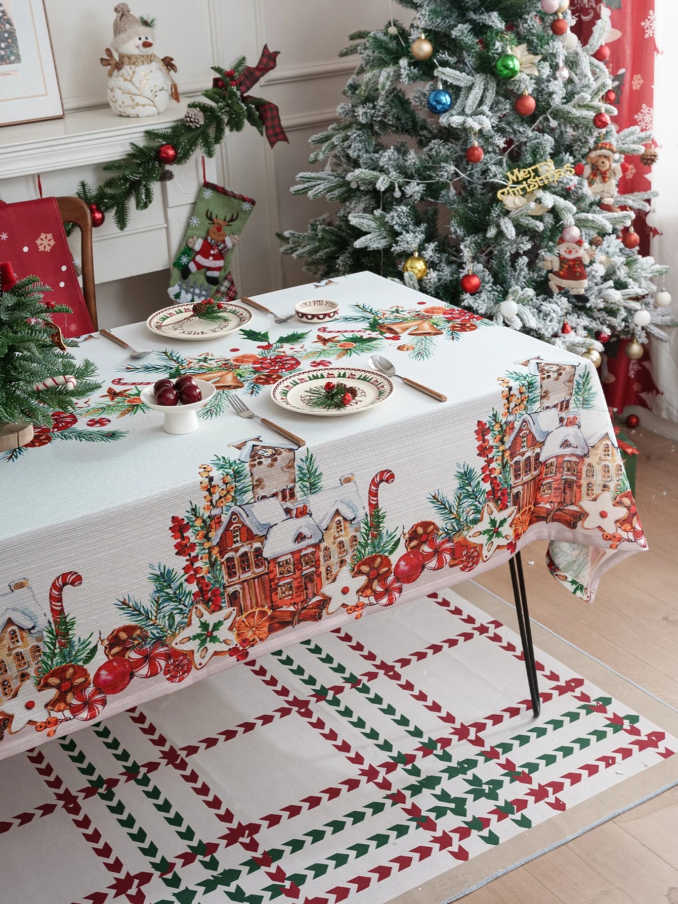 Nappe de table de noël blanche imprimée cloche de noël