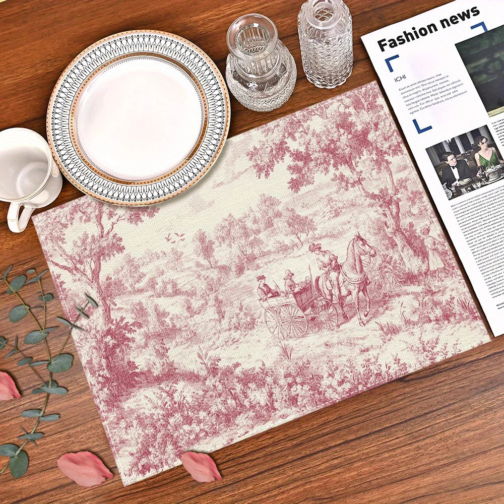 Lot de napperons anti-tache - motif campagnard