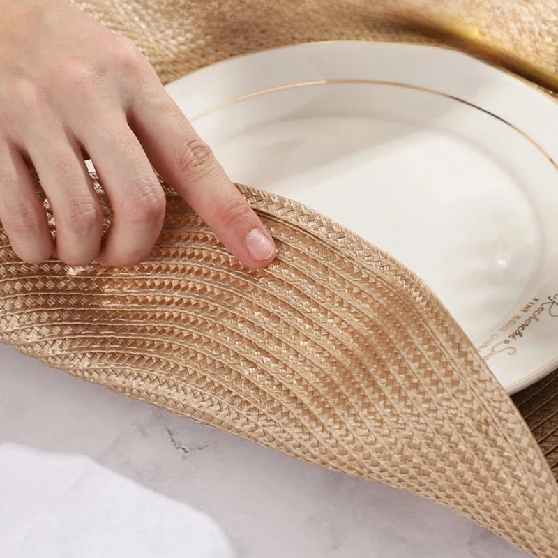 Lot de 6 napperons ronds tissés à volants - Beige