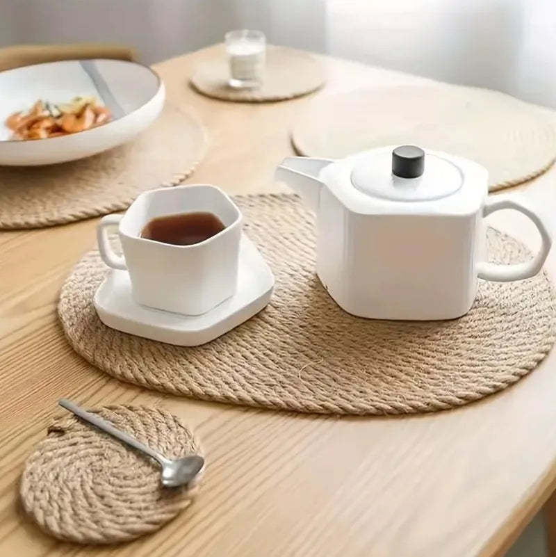 Lot de 4 napperons ovales tissés en lin antidérapants