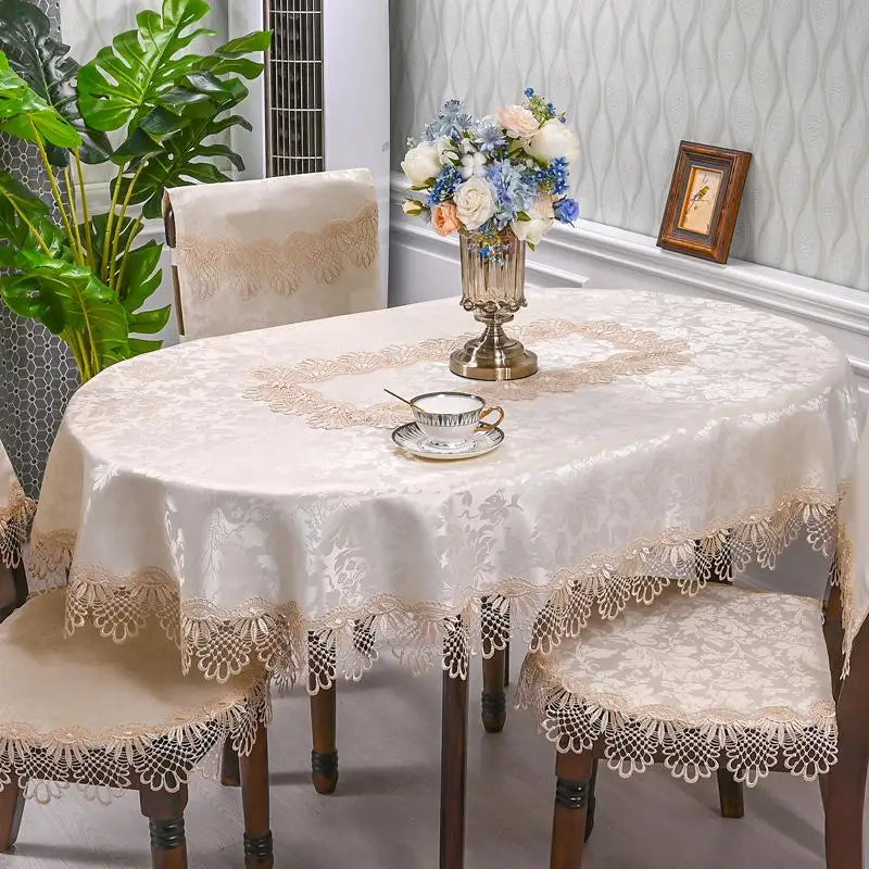 Nappe de table ovale à dentelle - Beige