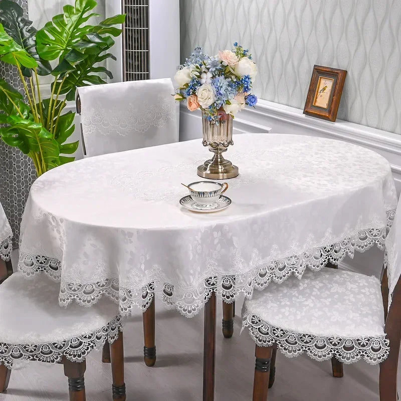Nappe de table ovale à dentelle - Blanche