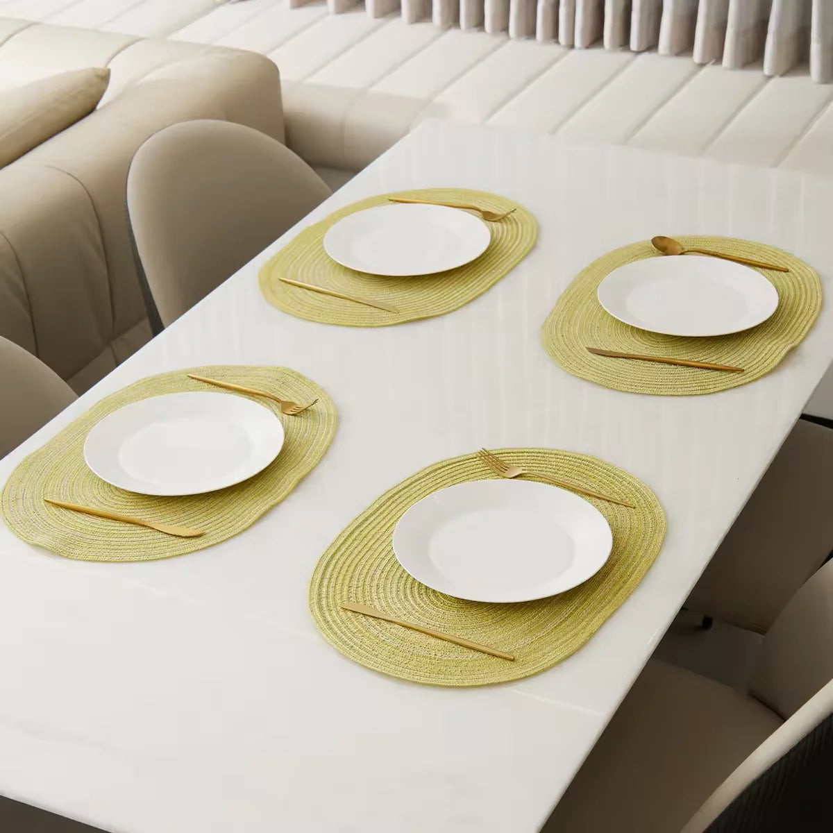 Lot de 4 napperons ovales tissés antidérapants - Vert