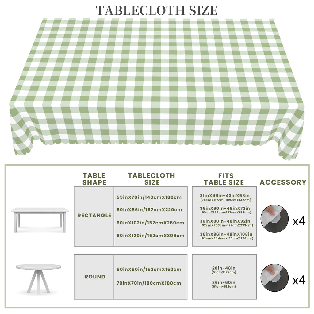 Nappe de table imperméable à carreaux vert sauge et blanc