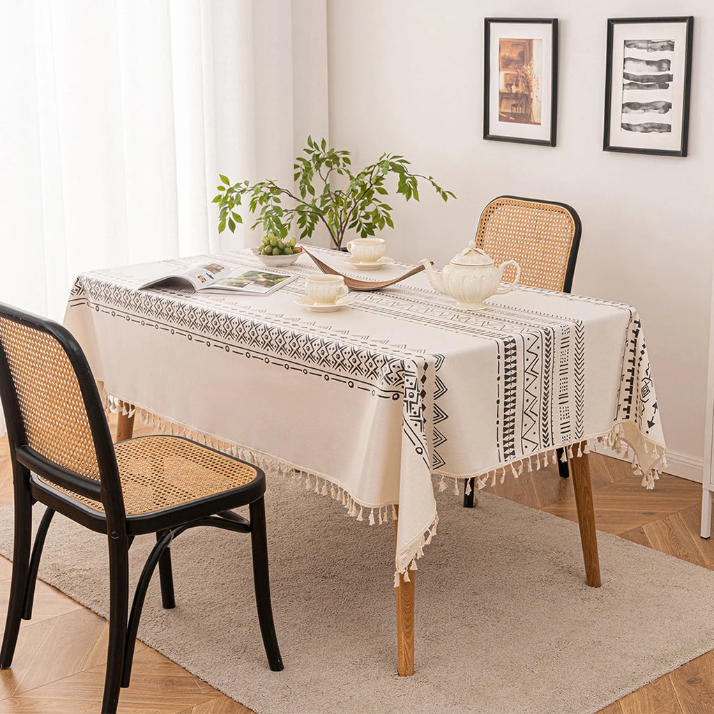 Nappe en coton bohème – bordure à pampilles