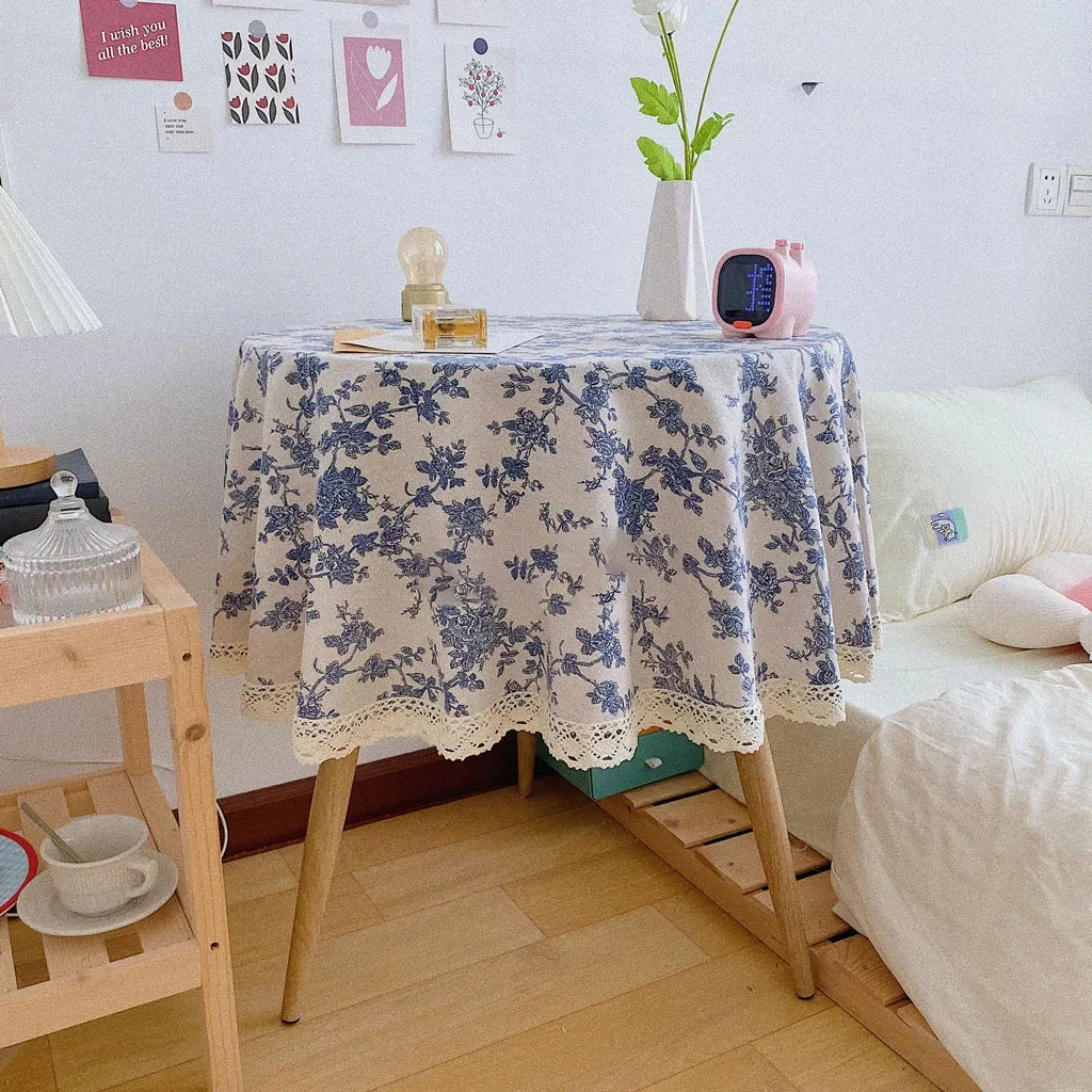 Nappe ronde en lin imprimé florale